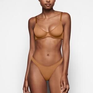SKIMS 34DDD Ultra Fine Mesh Scoop Sheer Unlined Bra Bronze Tan Nude NEW